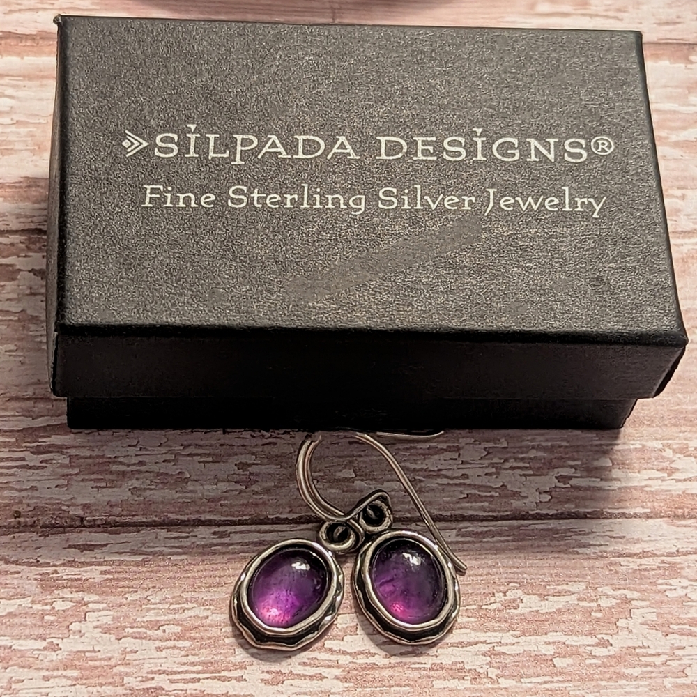 Silpada Sterling Silver Amethyst Gemstone Dangle Earrings W1277 - Picture 7 of 7